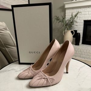 Gucci Nappa Bow High Heel Pumps 36.5 Powder Pink